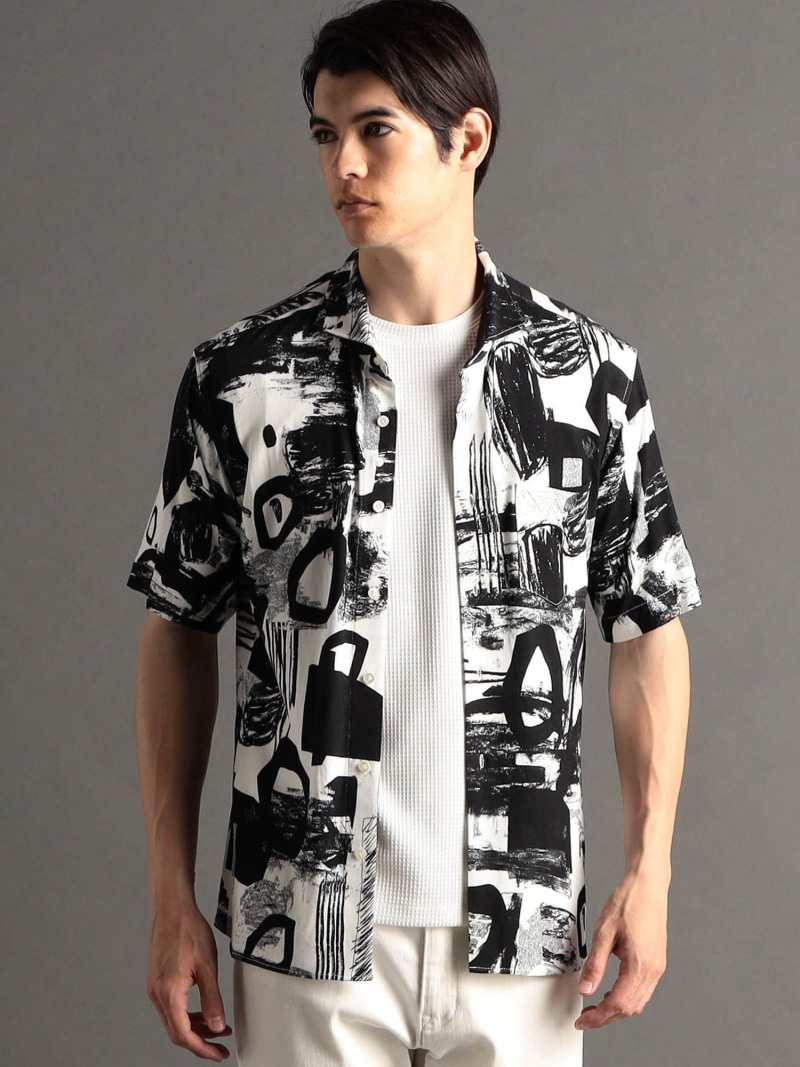 【SALE／40%OFF】グラフィカルプリント カッタウェイカラー半袖シャツ MONSIEUR NICOLE ex/tra ニコル トップス シャツ・ブラウス レッド【RBA_E】【送料無料】[ Fashion]