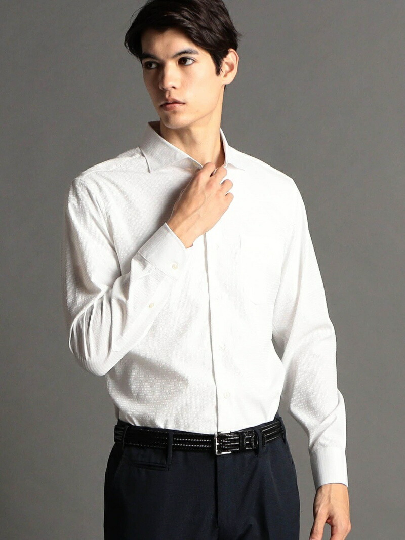【SALE／60%OFF】【ex/tra】DotAirサッカー カッタウェイカラーシャツ MONSIEUR NICOLE ex/tra ニコル トップス シャツ・ブラウス ネイビー ブルー ホワイト【RBA_E】【送料無料】[ Fashion]