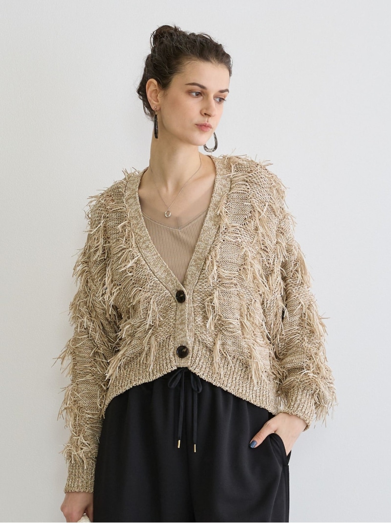 テープヤーンカーディガン NICOLE white ニコル クラブ トップス ニット ベージュ カーキグリーン【送料無料】[ Fashion] セーター-レディースファッション-トップス