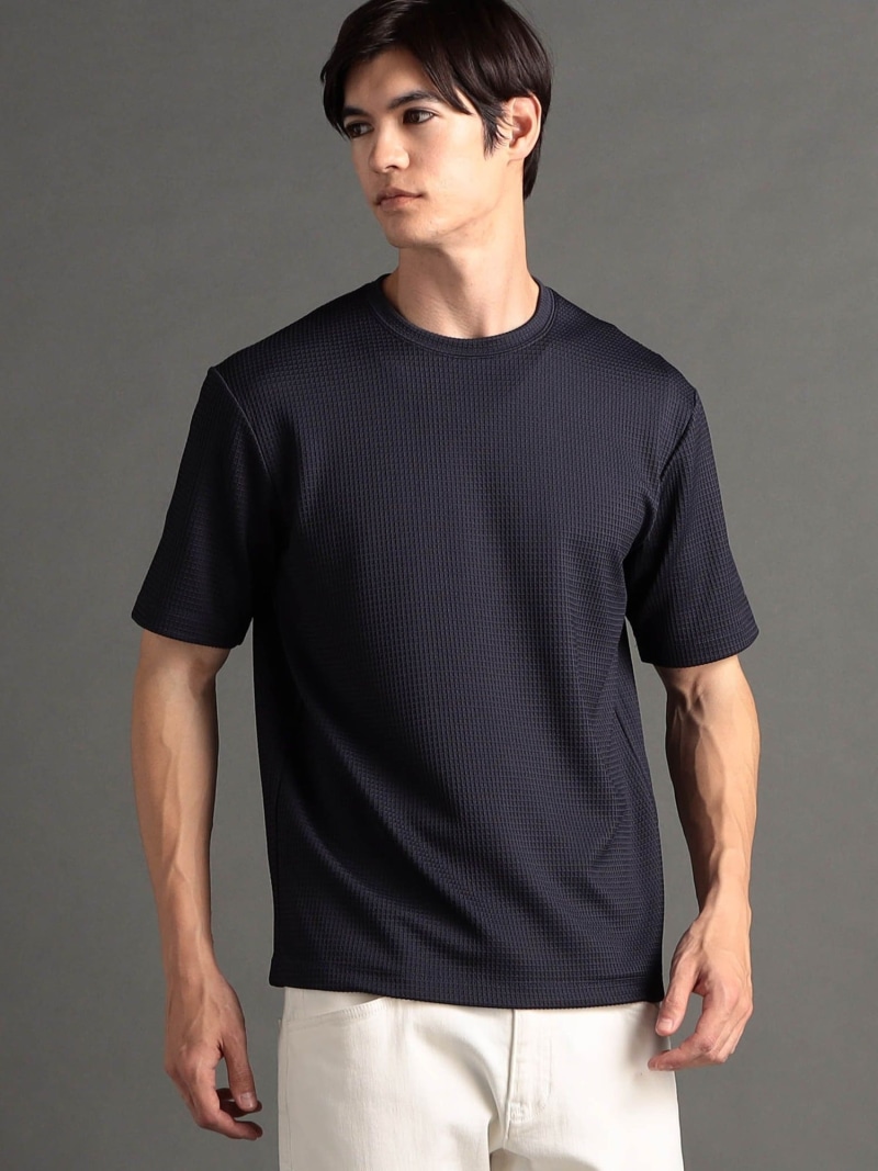 【ex/tra】 ワッフルストレッチ Tシャツ MONSIEUR NICOLE ex/tra ニコル トップス カットソー・Tシャツ ホワイト ブラック パープル ブルー【送料無料】[ Fashion]