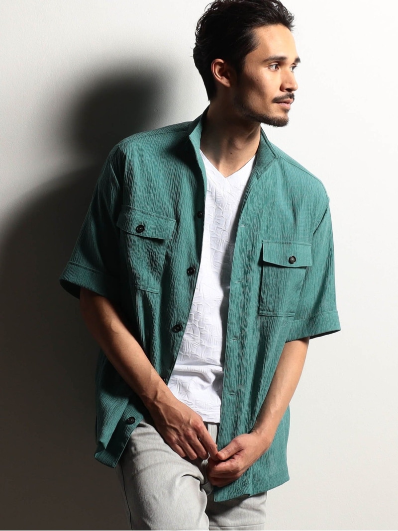 【SALE／30%OFF】【RIELABO】ナイロンクレープオーバーシャツ NICOLE CLUB FOR MEN ニコル トップス シャツ・ブラウス ブルー ブラック【RBA_E】【送料無料】[ Fashion]