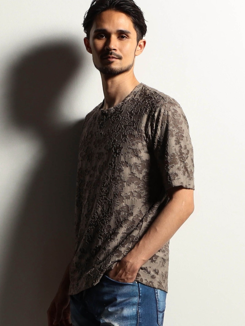 【SALE／30%OFF】【RIELABO】ブロークンシアージャカード ヘンリーネックカットソー NICOLE CLUB FOR MEN ニコル トップス カットソー・Tシャツ ブラック グレー【RBA_E】【送料無料】[ Fashion]