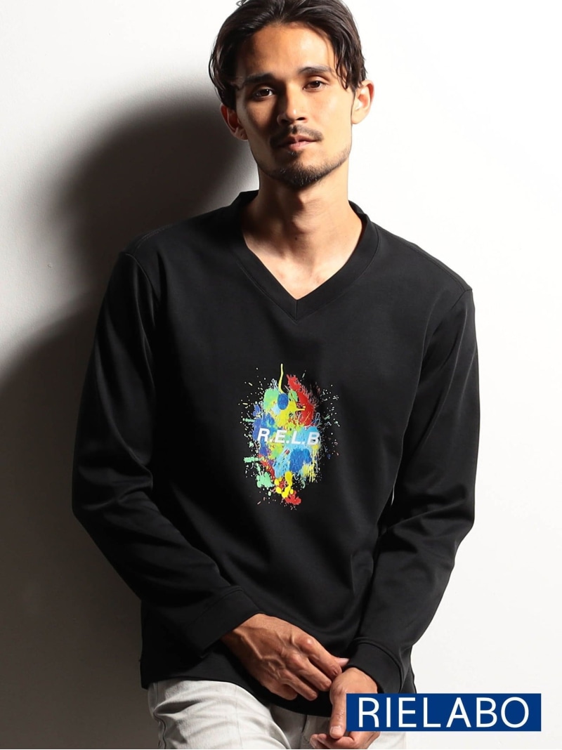 【SALE／37%OFF】【RIELABO】グラフィック*ロゴプリントVネックTシャツ NICOLE CLUB FOR MEN ニコル トップス カットソー・Tシャツ ブラック ホワイト【RBA_E】【送料無料】[ Fashion]