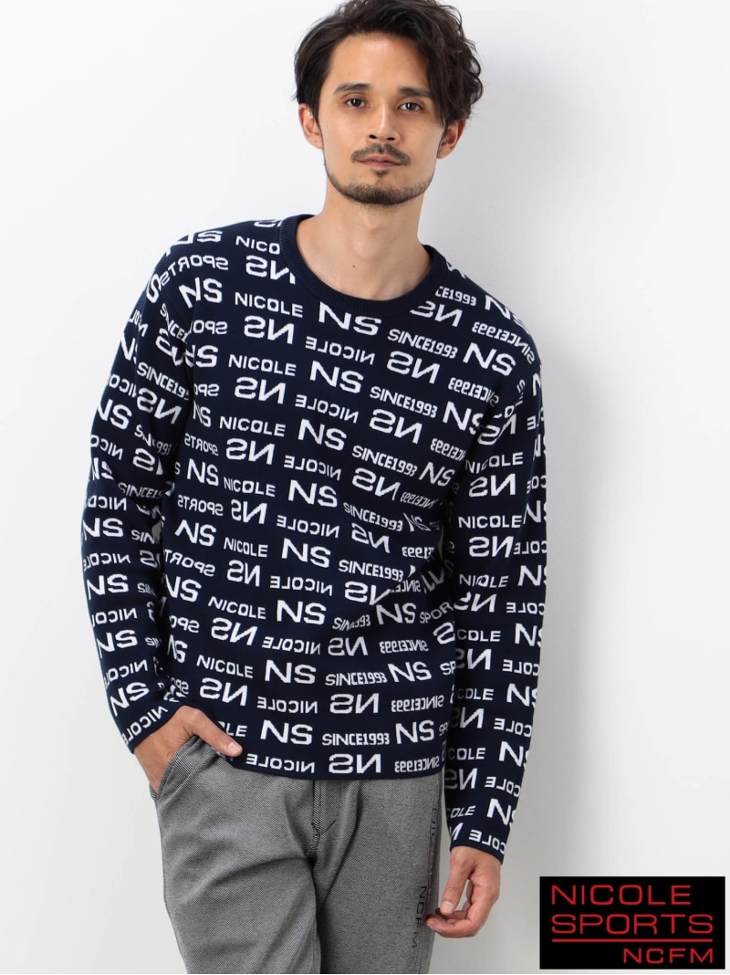 【SALE／50%OFF】【NICOLE SPORTS】総ロゴジャガードニット NICOLE CLUB FOR MEN ニコル トップス ニット ネイビー ホワイト ブラック【RBA_E】【送料無料】[ Fashion]