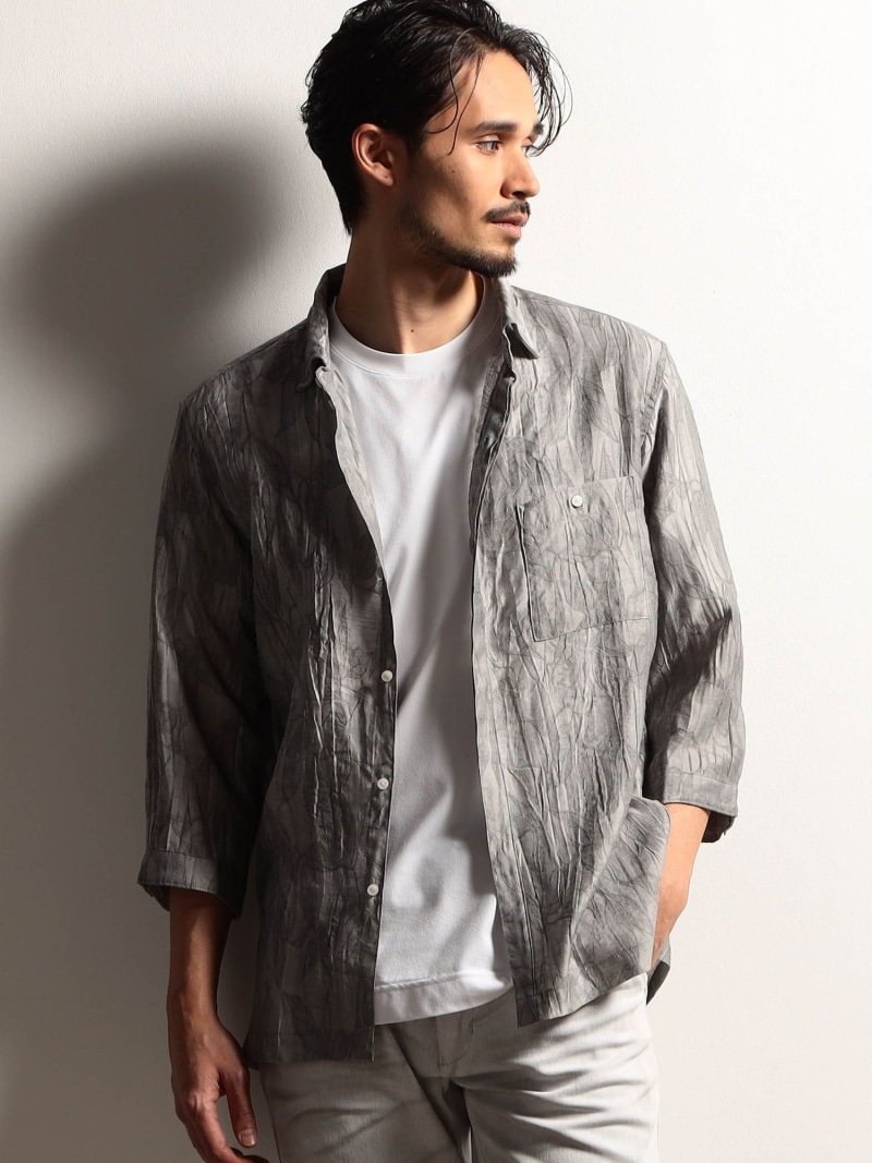【SALE／30%OFF】【RIELABO】シアージャカード 7分袖ショートレギュラーカラーシャツ NICOLE CLUB FOR MEN ニコル トップス シャツ・ブラウス カーキグリーン ブラック グレー【RBA_E】【送料無料】[ Fashion]