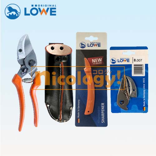 LOWE ライオン 8107セット 剪定鋏セット DIY本体1個 ?LS8007交換刃1個 LS0022刃研ぎ1個 LS0005専用ケース1個 ベルト通す バイパス アンビル 植木鋏 果樹農園剪定鋏 正規品 送料無料 ドイツ産|nicology 店