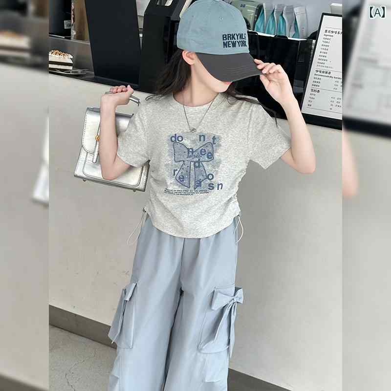 キッズ 女の子 セット 夏 細身スタイル 中学生 ガール スタイリッシュ カジュアルセット 動きやすさ 女児 半袖 子供 服
