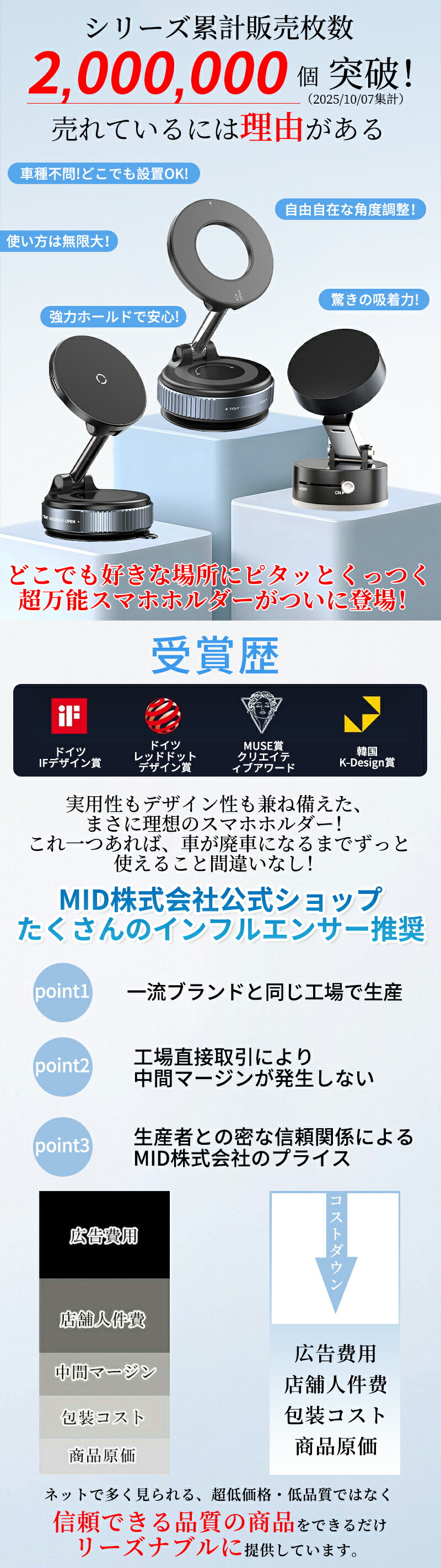 【本日限定480円OFFクーポン利用で2,000円~】ランキング入賞370冠 充電不要 どこでも吸着 スマホスタンド マグネット 車載ホルダー スマホホルダー 車 マグネット式 真空スマホホルダー ワイヤレス充電器 充電器 急速充電 カー用品 真空吸着 magsafe iPhone/Android