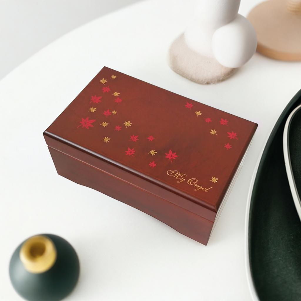 【AA311A】 23弁 木製 BOX オルゴール もみじ 茶  生まれ落ちる日 差し上げ物 差し上げ物 室内装飾 かっこ良い 木製 祝する オルゴール Nidec 小入れもの 鏡 銀鏡 付属物入れもの 和風 亭主もち 差し上げ物 卒お祭り はいり込むお祭り オルゴール-インテリア・寝具・収納-インテリア小物・置物