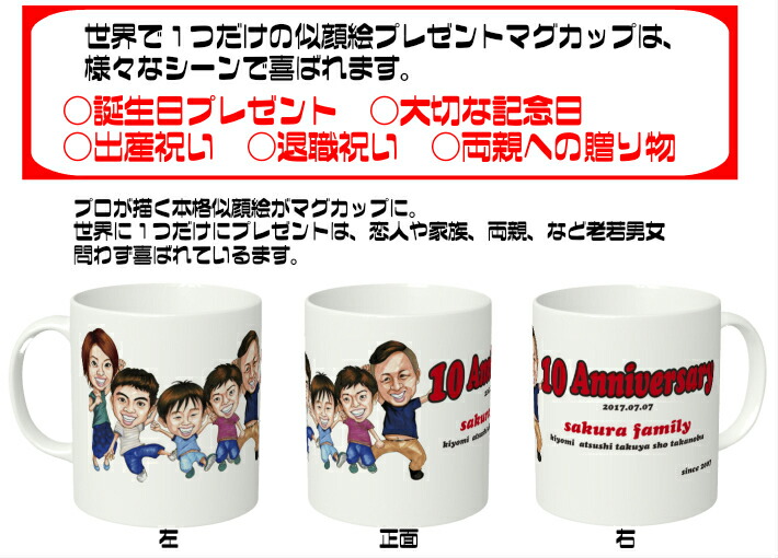 楽天市場 送料無料 似顔絵 プレゼントマグカップ 誕生日プレゼント 記念日のプレゼント 定年祝い 退職祝い 出産祝い 父の日 母の日 ギフト 贈り物 送別会 父 母 両親 上司 先輩 同僚 友人 オリジナルマグカップ 似顔絵専門店 プレゼント アート