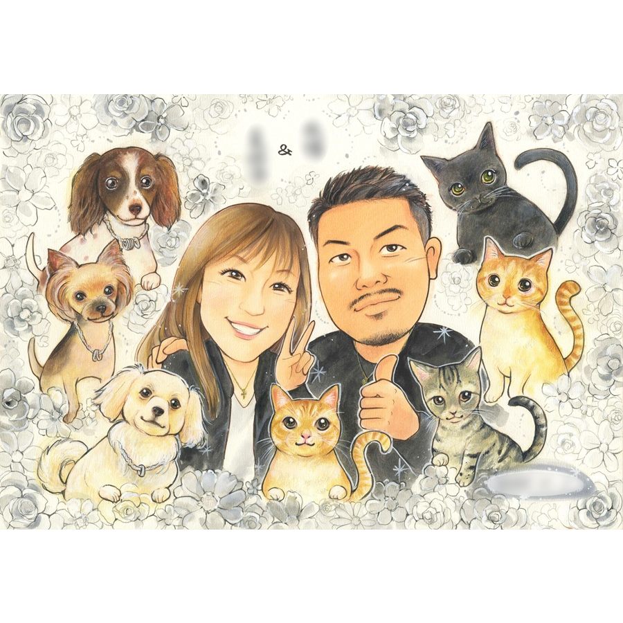 似顔絵 カップル ペット 犬 猫 プレゼント 夫婦 家族 手描き 下書き確認 修正無料 無料額縁付き ラッピング無料 安心 そっくり 実績多数 誕生日 記念日 結婚記念 ギフト 写真から 動物 愛犬 愛猫