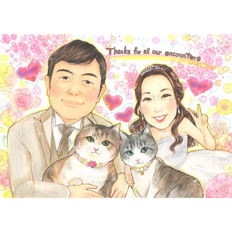 結婚祝い 似顔絵 プレゼント お祝い 贈り物 猫 ペット 描く ギフト 友人 友達 新郎新婦 結婚式 挙式 ウェルカムボード 記念品 贈答品 手描き 似てる そっくり 修正無料 下書き確認 額縁付 無料ラッピング 納期厳守 実績多数 満足保証 額付 名前入れ 制作