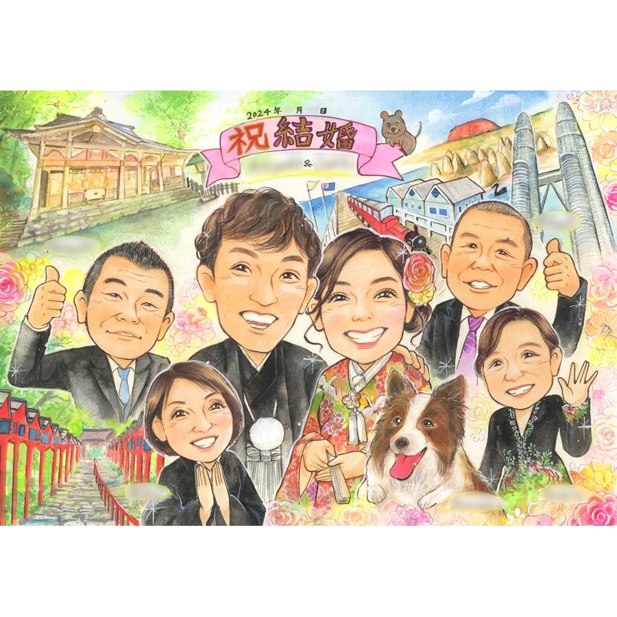 結婚 祝い 似顔絵 プレゼント 新郎 新婦 和装 着物 神社 手描き イラスト 下書き確認 修正無料 無料額縁付き ラッピング無料 そっくり 実績多数 写真から ウェディング 結婚記念 記念日 感謝 夫婦 家族 ギフト 贈り物 思い出 永遠