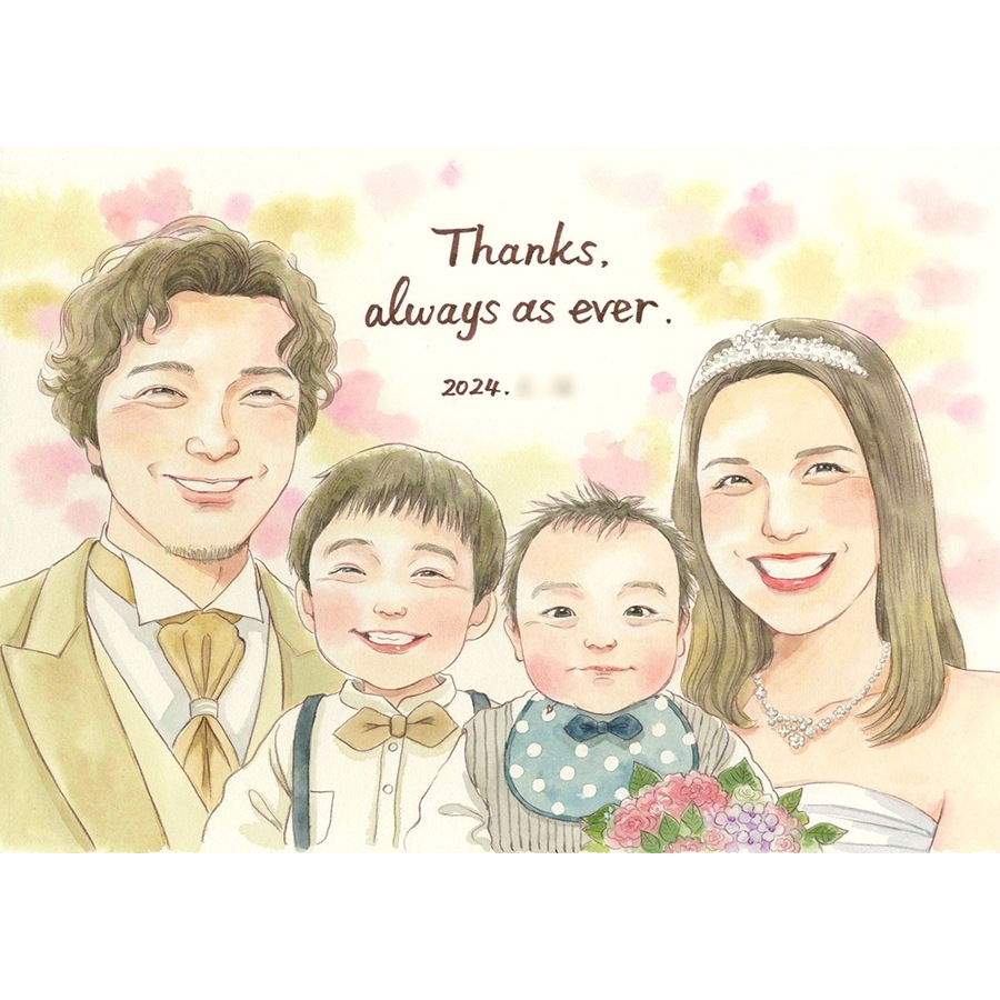 似顔絵 プレゼント 結婚記念日 夫婦 家族 子ども 記念日 ギフト 記念品 サプライズ メッセージ入り 手描き そっくり 思い出 お祝い 修正無料 下書き確認 満足保証 実績多数 額縁付き ラッピング対応 大人数 LINEやメールでやりとり
