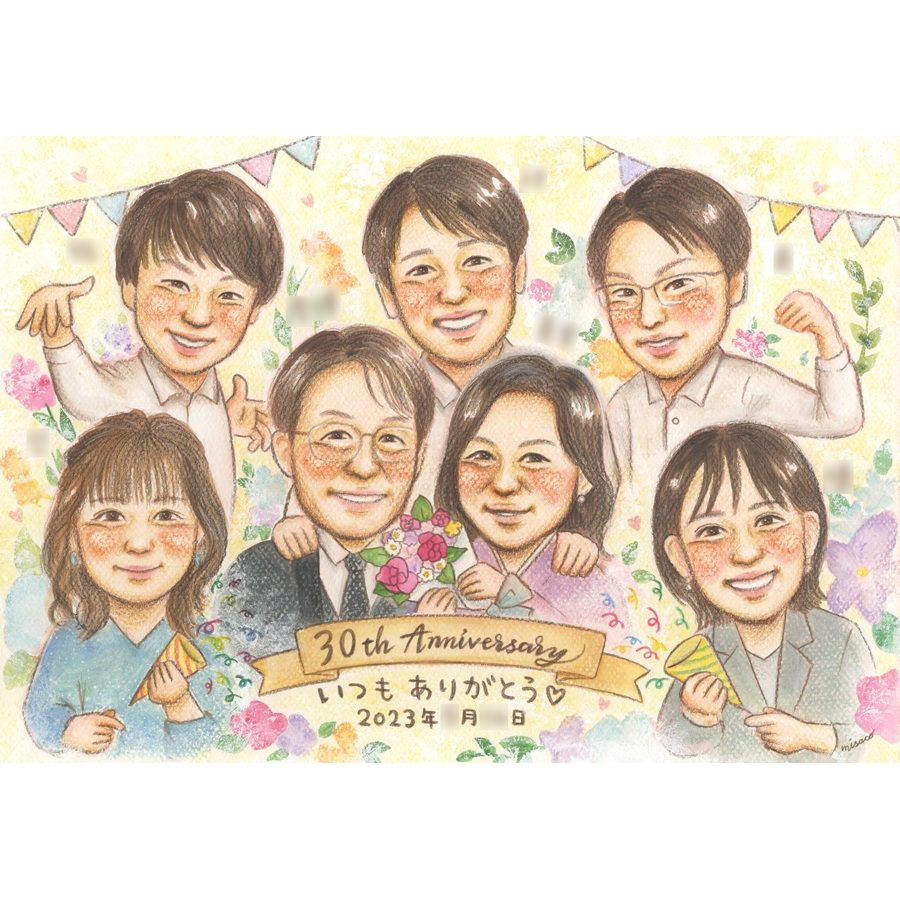 真珠婚式 お祝い プレゼント 似顔絵 結婚30周年 記念品 両親 贈り物 30周年 ギフト 結婚記念日 銀婚式 金婚式 ルビー婚式 誕生日 敬老の日 手描き 似てる そっくり 下書き確認 修正無料 納得するまで修正 満足保証 納期厳守 無料額縁付き ラッピング無料 大人数