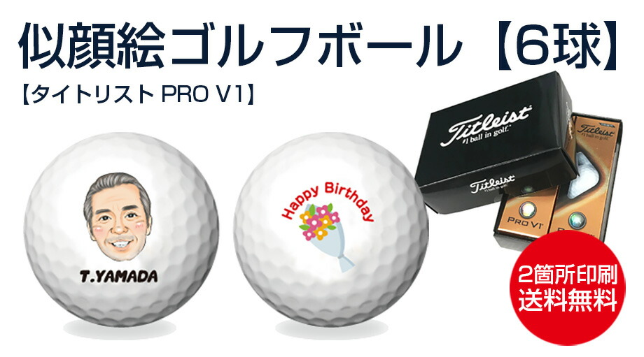 送料無料 名入れ無料 似顔絵ゴルフボール タイトリスト Pro V1 2カ所プリント 6球入 似顔絵プレゼント 名入れ ゴルフボール 父の日 ギフト 誕生日 定年退職 転勤 引っ越し ノベルティグッズ イベント コンペ 景品 送料無料 似顔絵プレゼント 名入れ ゴルフボール ゴルフ