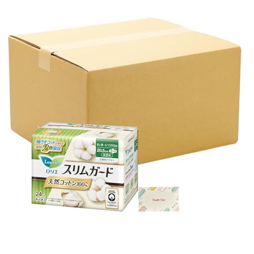 ロリエ スリムガード 天然コットン100パーセント 多い昼～ふつうの日用羽つき 24コ入 + Kunutonnオリジナルロゴ入りe おまけ付