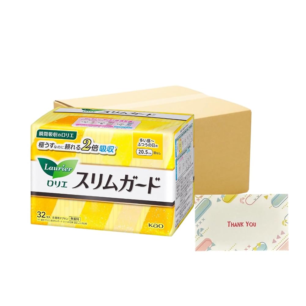 花王 ロリエ スリムガード しっかり昼用 羽なし 20.5cm 32コ入 生理用品 +Kunutonnオリジナルロゴ入りeおまけ付