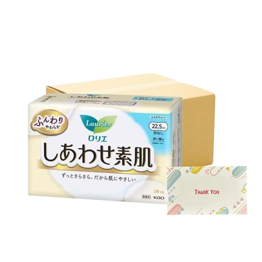 花王 ロリエ しあわせ素肌 ふんわりタイプ 多い昼用 22.5cm 羽なし 24個入 生理用品 +Kunutonnオリジナルロゴ入りeおまけ付