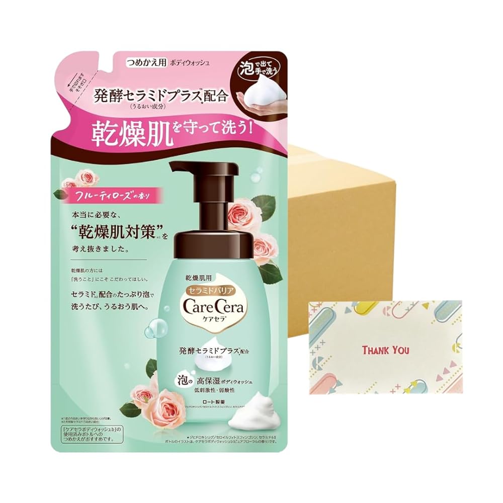 ロート製薬 ケアセラ 泡の高保湿ボディウォッシュ フルーティーローズ つめかえ用 385ml 上半身石ケン +Kunutonn一風変わったロゴタイプ入り口・入口eおまけ付