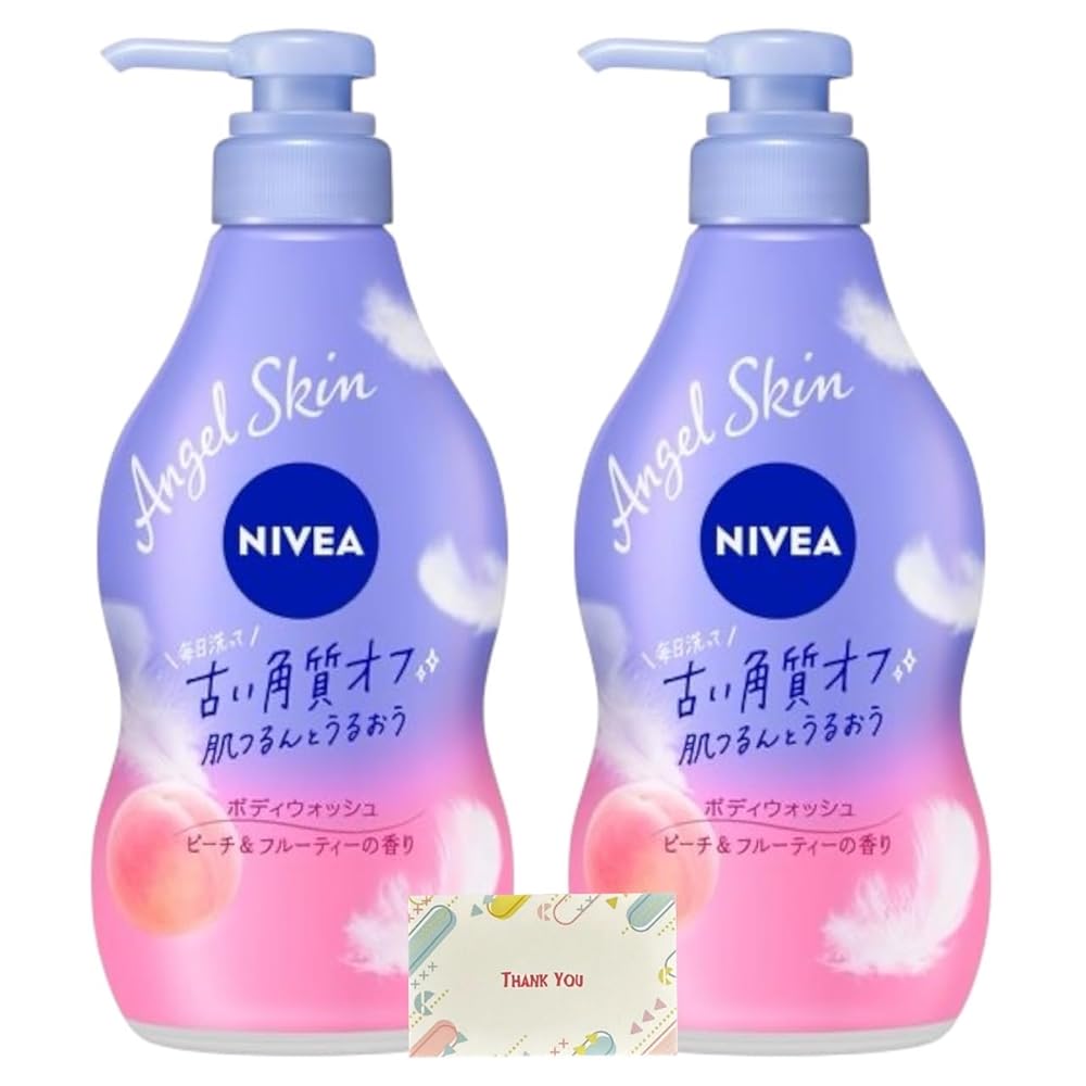 【まとめ買い 個セット】 花王 ニベア エンジェル ボディウォッシュ ピーチ＆フルーティーの香り ポンプ 480ml + Kunutonnオリジナルロゴ入りeおまけ付