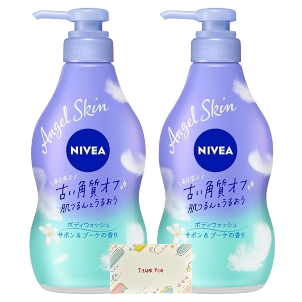 【まとめ買い 個セット】 花王 ニベア エンジェル ボディウォッシュ サボン&ブーケの香り ポンプ 480ml + Kunutonnオリジナルロゴ入りeおまけ付