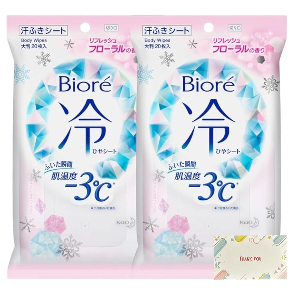【まとめ買い 個セット】 花王 ビオレ 冷シート ボディシート 汗ふき リフレッシュフローラルの香り 大判 20枚入 + Kunutonnオリジナルロゴ入りeおまけ付