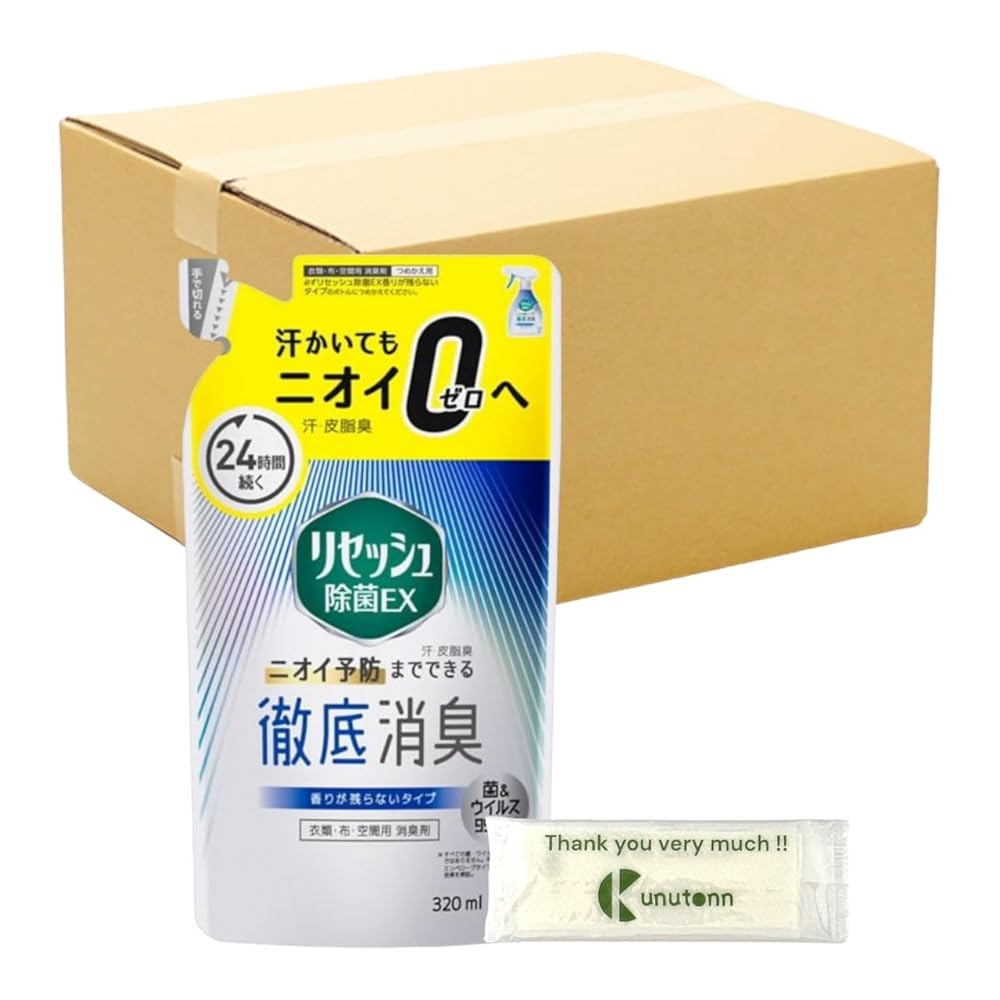 Kunutonn [まとめ買い 24個仕掛ける] 名取り草 リセッシュ 消臭芳ばしさ剤 流動物 徹底消臭 除菌EX 芳ばしさ残らない つめかえ用 320ml + 目あたらしいロゴタイプ入り口・入口eおまけ付