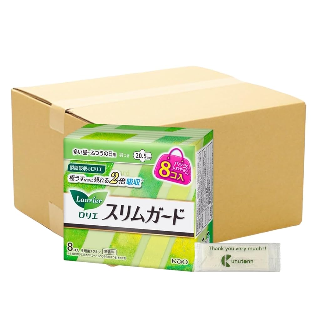 【まとめ買い 個セット】 花王 ロリエ スリムガード 多い昼～ふつうの日用 生理用品 羽つき ミニパック 8コ入 + Kunutonnオリジナルロゴ入りeおまけ付