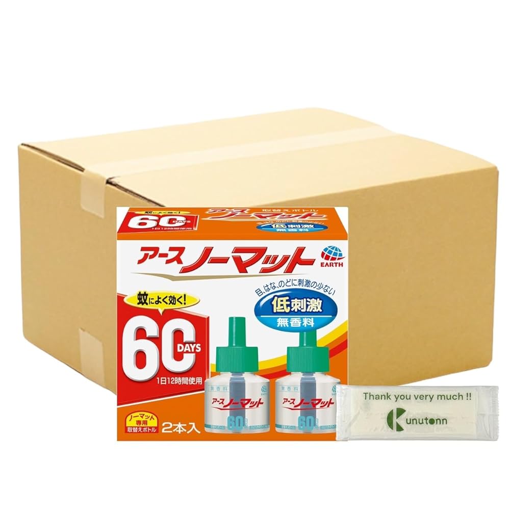 【まとめ買い 個セット】 アース製薬 アースノーマット 蚊除け 60日用 無香料 取替えボトル 2本入 + Kunutonnオリジナルロゴ入りeおまけ付|日本アクト株式会社 店