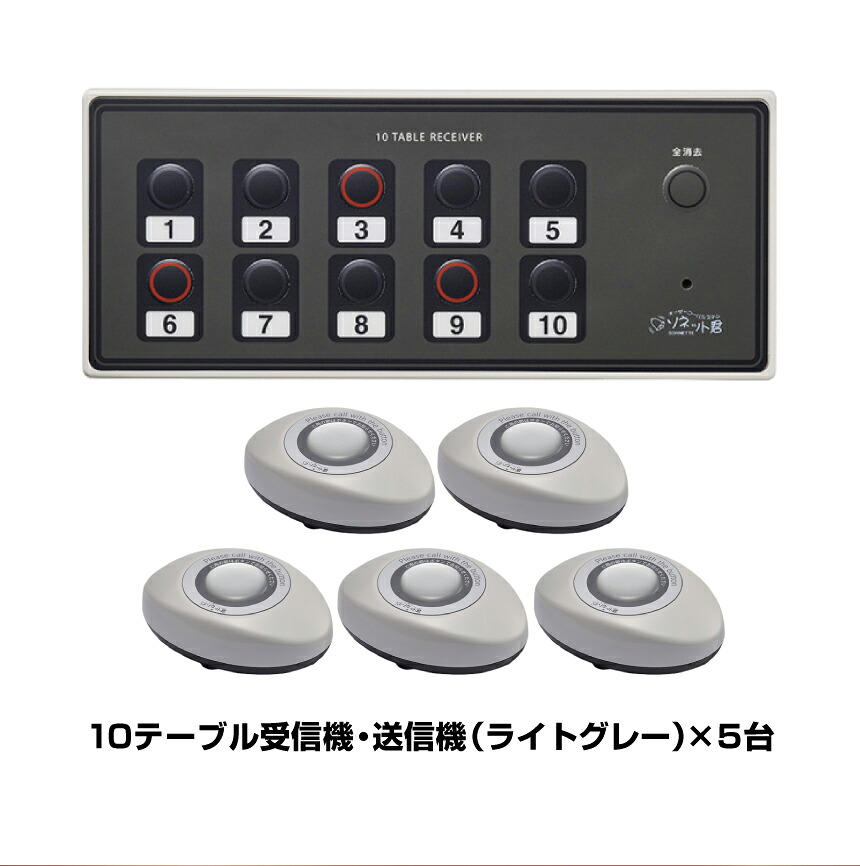 【仕掛ける商いもの】オーダーコールシステム ソネット君 分かりやすい仕掛けるB (10速見表受付機SRE-10×1台＋か細い透過率機ともし火薄墨色 STR-SG×5台) | 御役目用 無線電話鐘 呼び掛け呼びりん コードレス 飲食店 呼びりん 電話を掛ける呼びりん 鐘 無線電話 料理茶屋 呼び掛け名取り草 | 業務用厨房機器・用品-その他-キッチン用品・食器・調理器具