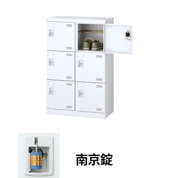 生興 SLBW-M6-N2 2列3段6人用シューズロッカー 網棚付 南京錠 ホワイト (96203) (重量:20kg) | 学校用品 下駄箱 オフィス家具 扉 棚 収納ボックス シューズラック オフィス 収納 ケース 収納ケース 白 靴箱 くつ箱 靴収納 ||オフィス/店舗用品トップジャパン
