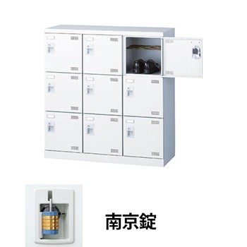 生興 SLBW-M9-N2 3列3段9人用シューズロッカー 網棚付 南京錠 ホワイト (96221) (重量：28kg) | 学校用品 下駄箱 オフィス家具 扉 棚 収納ボックス シューズラック オフィス 収納 ケース 収納ケース 白 靴箱 くつ箱 靴収納 |｜オフィス／店舗用品トップジャパン