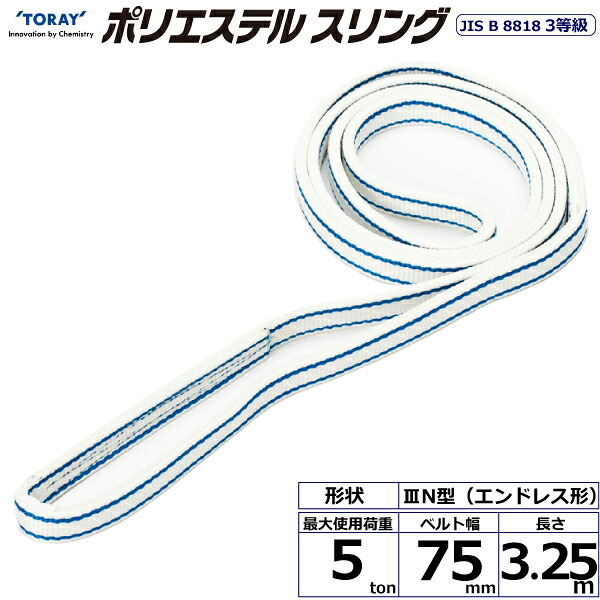 東レインターナショナル ポリエステルスリング PET3N エンドレス形 5ton 幅75mm 長さ3.25m (40928)| トラック 吊具 スリングベルト 荷吊りベルト ロープ 運搬 バンド 玉掛け 荷役 吊り上げ 持ち上げ ベルトスリング 運搬ベルト 工事 工具 林業 道具 ナイロンスリング |