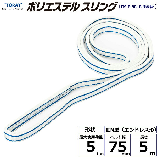 東レインターナショナル ポリエステルスリング PET3N エンドレス形 5ton 幅75mm 長さ5m (40935)| トラック 吊具 スリングベルト 荷吊りベルト ロープ 運搬 バンド 玉掛け 荷役 吊り上げ 持ち上げ ベルトスリング 運搬ベルト 工事 工具 林業 道具 ナイロンスリング |