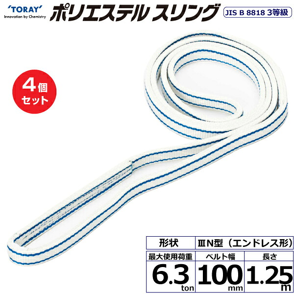 【まとめ買い】4個セット 東レインターナショナル ポリエステルスリング PET3N エンドレス形 6.3ton 幅100mm 長さ1.25m (40937)| トラック 吊具 スリングベルト 荷吊りベルト ロープ 運搬 玉掛け 荷役 吊り上げ ベルトスリング 運搬ベルト 工事 ナイロン ||オフィス/店舗用品トップジャパン