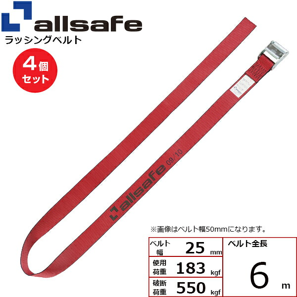 【まとめ買い】4個セット オールセーフ カム式ラウンドベルトタイプ 6m 赤 (45527)| フリーク トラック 吊具 スリングベルト ラッシングベルト 積載車 荷締 玉掛け 荷役 吊り上げ ベルト ベルトスリング 運搬ベルト 工事用品 工事 工具 林業 道具 ナイロン |
