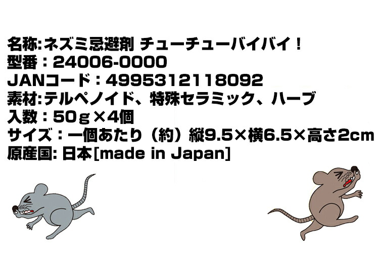 楽天市場 クーポン配布中 ネズミ忌避剤 チューチューバイバイ ねずみ ネズミ除け 鼠除け ねずみ 庭 物置 石垣 屋根裏 軒下 嫌なネズミ 撃退 ネズミの嫌いな臭い ハーブ かじり被害 伝染病 糞尿 シミ ネズミを見たくない 置くだけ 業務用 屋内 屋外 兼用 天然成分