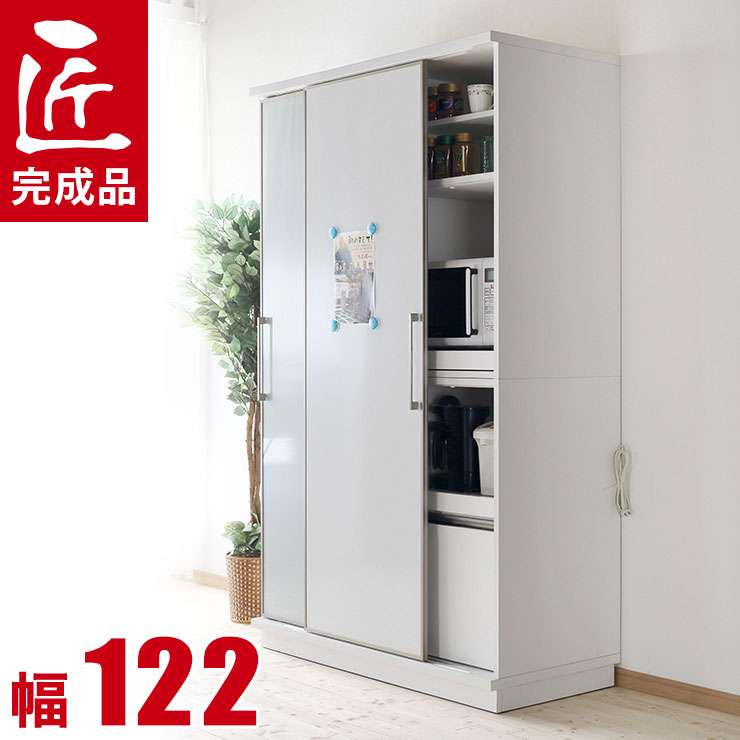 最安値に挑戦 楽天市場 食器棚 引き戸 完成品 レンジ台 122 キッチンボード ホワイト 片ガラス扉 収納自慢の大型家電ボード カップボード カータレット 幅122cm 完成品 日本製 テレビ台 おしゃれ 高質で安価 Lexusoman Com