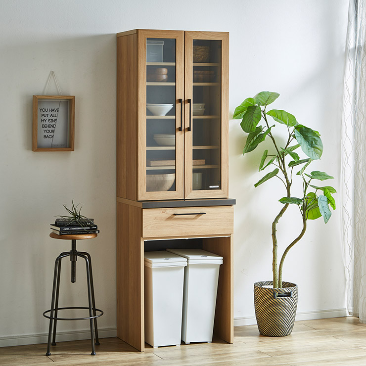 食器棚 完成品 大川家具 キッチンボード カップボード キッチン収納 ダイニングボード ダイニング シンプル おしゃれ ハイタイプ ダストボックス ゴミ箱 ごみ箱 ダストペール スターク 60DB 輸入品