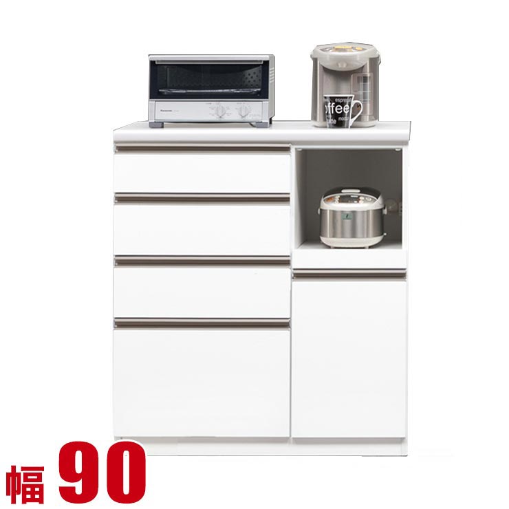 ★10%OFF★ キッチンカウンター 収納 大川家具 90 レンジラック ホワイト 家電の使いやすさを考えた腰高カウンター テール カウンター 幅89.5 食器棚 完成品 ロータイプ 食器棚 一人暮らし 日本製