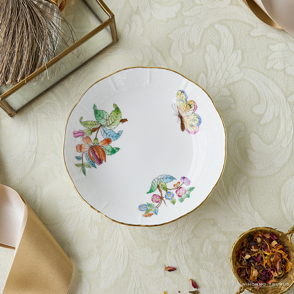 ⑤ 【美品】HEREND インドの華　ディーププレート　ボウル　23cm ⑤ 【美品】HEREND インドの華 ディーププレート ボウル 23cm