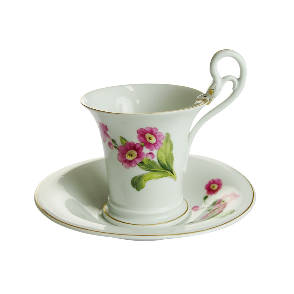 マイセン (Meissen) アンティーク 花飾りつけ ハイハンドルカップ＆平円盤 No.116 【19劃期後半戦の生み出すこと】