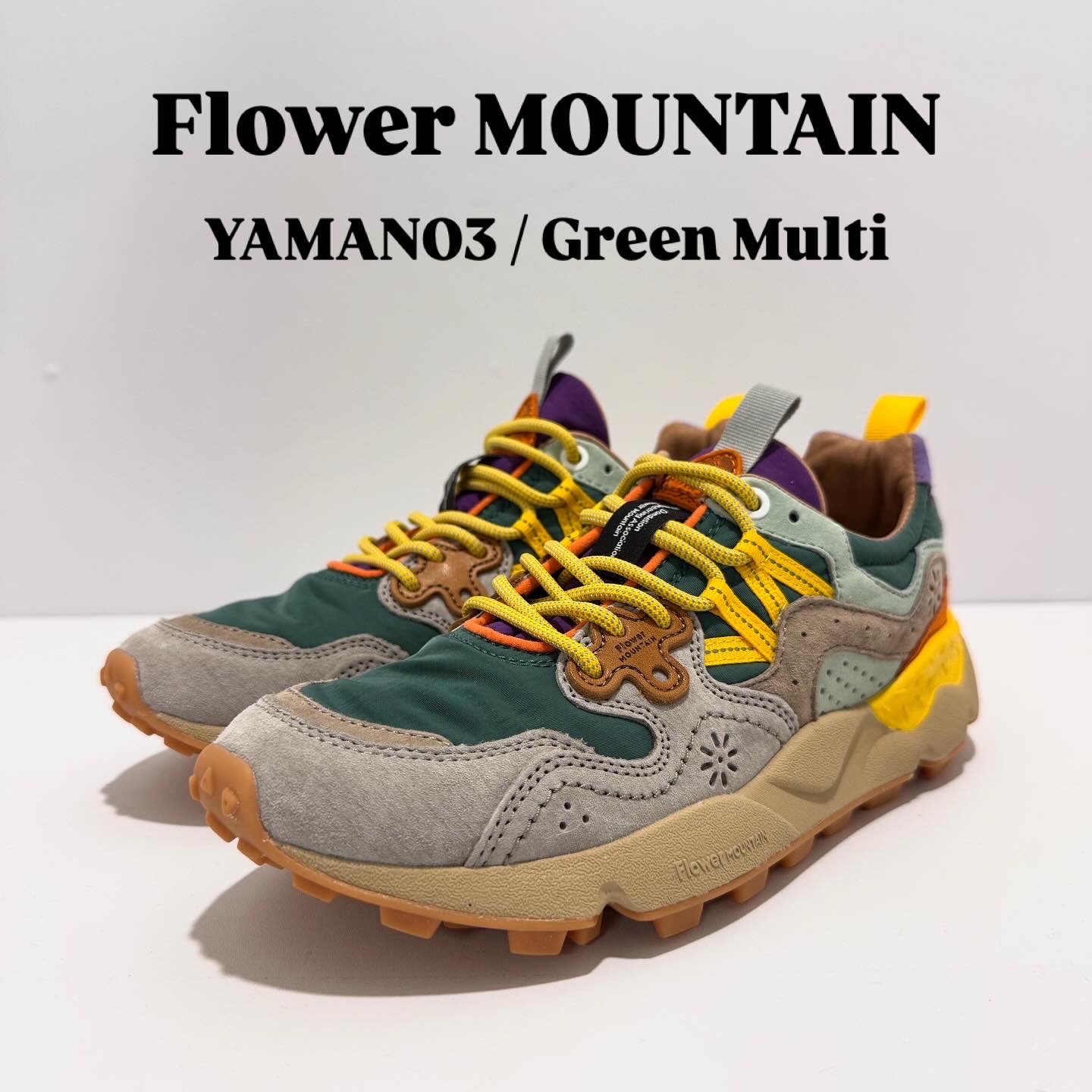 【初回返品・サイズ交換送料無料】 正規取扱店 一部店舗限定品 Flower MOUNTAIN　フラワーマウンテン YAMANO3　ヤマノ3 FM63271 Green/Multi グリーン/マルチ メンズ　レディース　アウトドアファッション　軽量　タウンスニーカー　マルチカラー　秋　冬