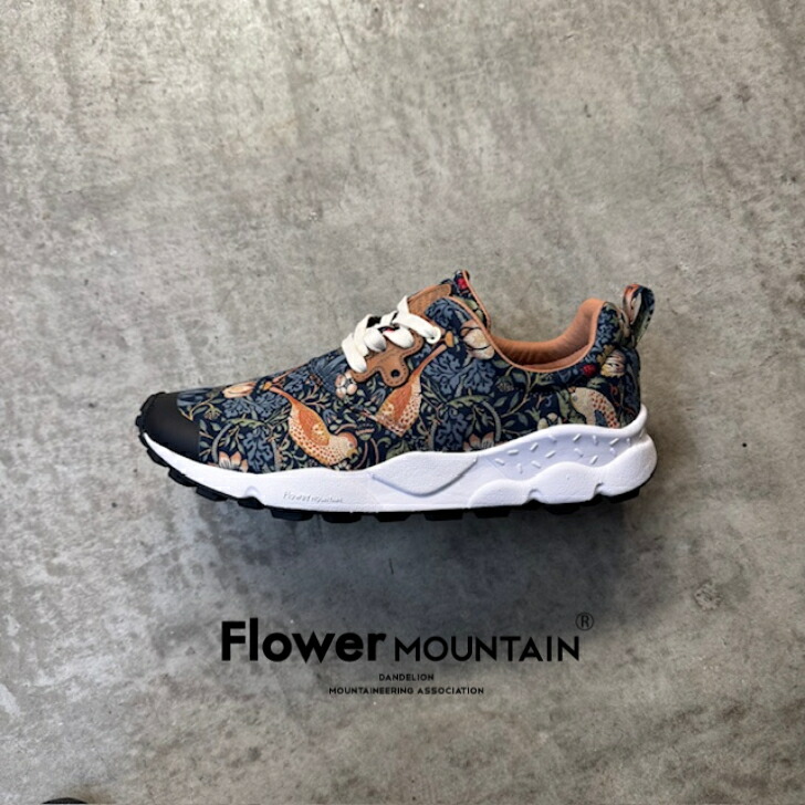 【初回返品・サイズ交換送料無料】正規取扱店Flower MOUNTAIN　フラワーマウンテンPAMPAS　パンパスイチゴ泥棒FM03012 Blue　ブルーウィリアムモリス　モリス　花柄　タウンスニーカー　アウトドア　メンズ　レディース　軽量　コットン｜Genievre-ジュニエーブル-