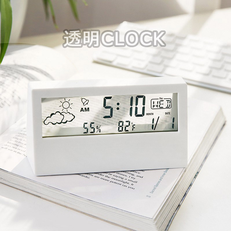 目覚まし時計 クロック 置き時計 温度 湿度 多機能 デジタルクロック Led 時計 おしゃれ ホワイト 透明 白 卓上時計 日付 表示 大きい数字 置き 天気 アラームクロック 北欧 激安