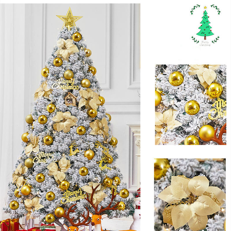 クリスマスツリーセットGOLDLEDライトオーナメント付き送料無料星飾りクリスマスツリー雪化粧オーナメント付きイルミネーションセットクリスマスツリー組立式LEDライト付き北欧