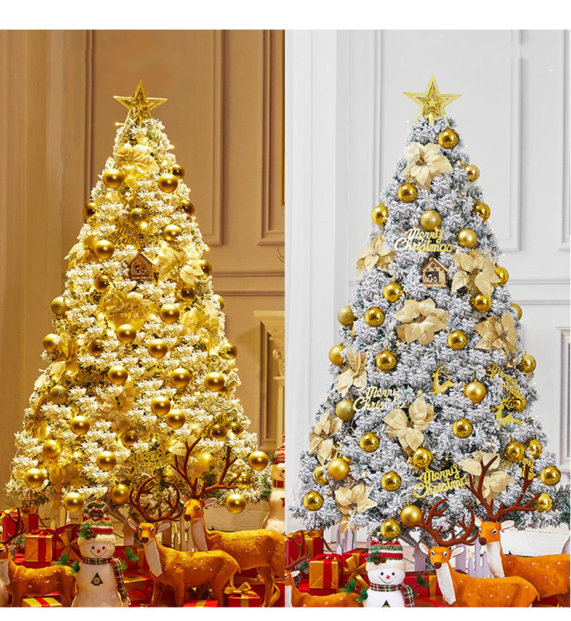 クリスマスツリーセットGOLDLEDライトオーナメント付き送料無料星飾りクリスマスツリー雪化粧オーナメント付きイルミネーションセットクリスマスツリー組立式LEDライト付き北欧