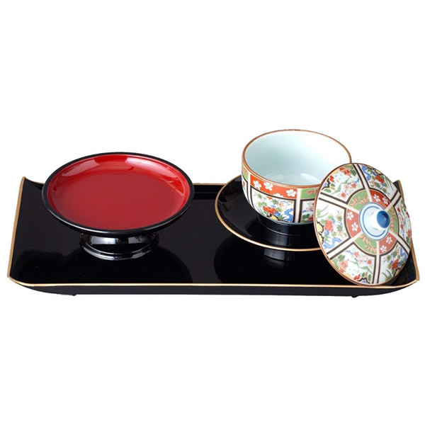 楽天市場】【日本製】お給仕セット 小 (フチ金)九谷焼茶碗付(木米/山水