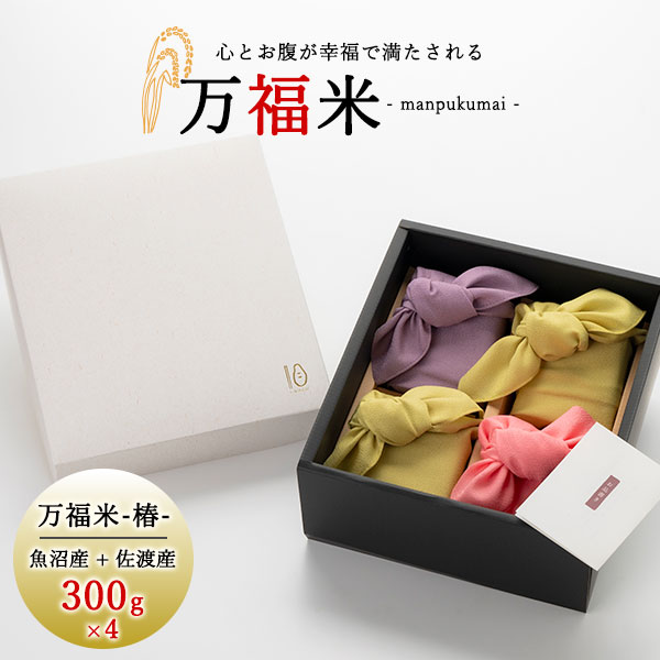 万福米 -椿- 真空パック 4個セット(300g×4) ｜米 2合 コシヒカリ お米 コシヒカリ新潟 こしひかり 白米 送料無料 ギフト 魚沼産 佐渡産 新潟 内祝い 出産 結婚 お返し 快気祝い 出産祝い 結婚祝い 贈答品 贈り物 入学祝い お礼 令和6年産